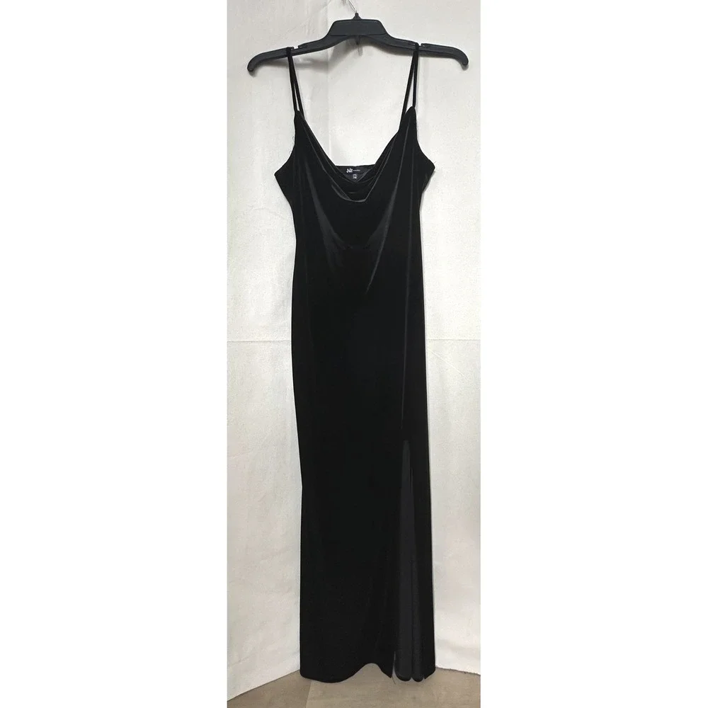 90s Y2K Jump‎ Apparel Witchygoth Black Velvet Cowl Neck Maxi Dress Slit Petite M